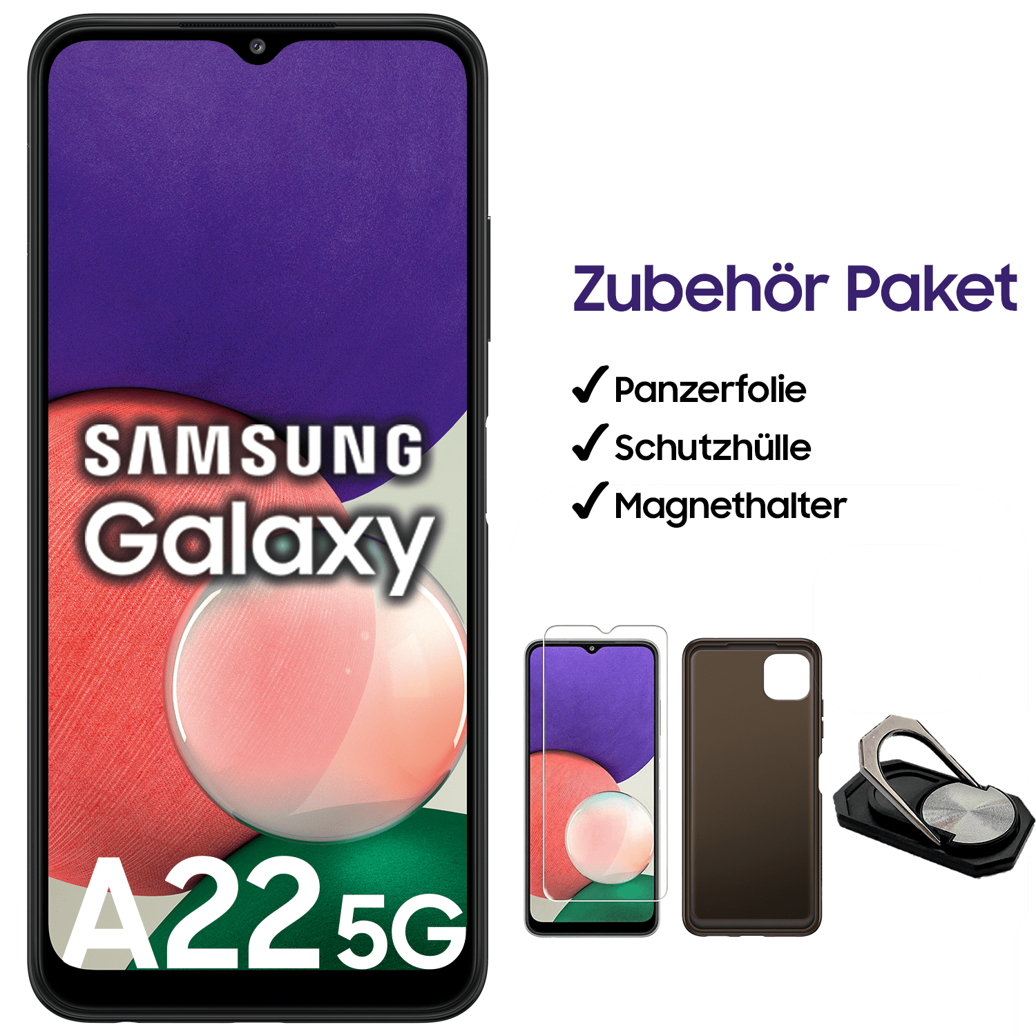 Zubehör-Paket-+-samsung-galaxy-a22-5g-front-logos