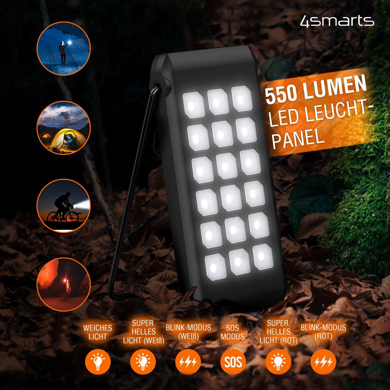 Solar Powerbank TitanPack Flex 10000mAh mit Ständer und Taschenlampe schwarz  orange - 11