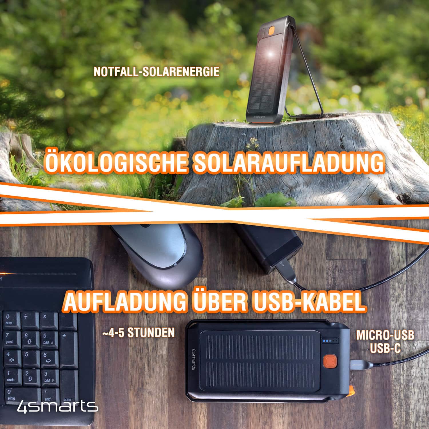 Solar Powerbank TitanPack Flex 10000mAh mit Ständer und Taschenlampe schwarz  orange - 15