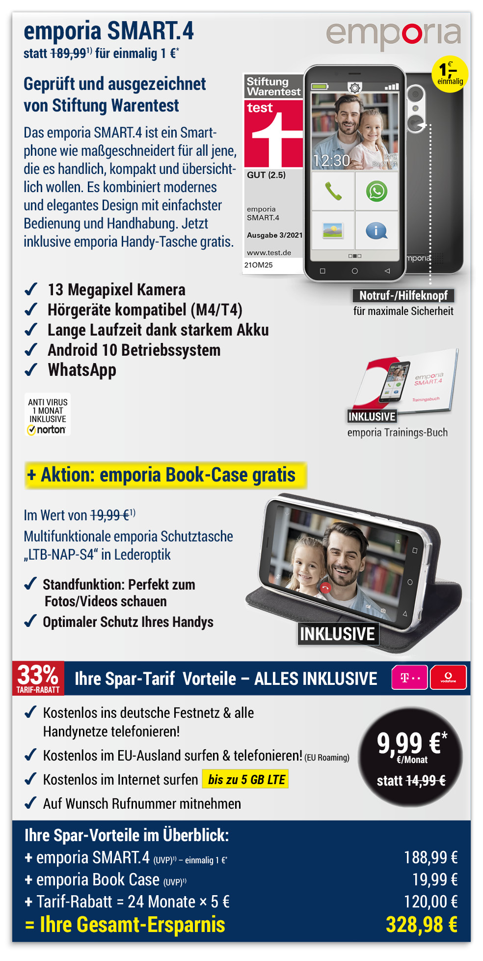 Für nur 1 €*: emporia SMART.4 + Book Case + mit ALL NET FLAT für 9,99 €/Monat