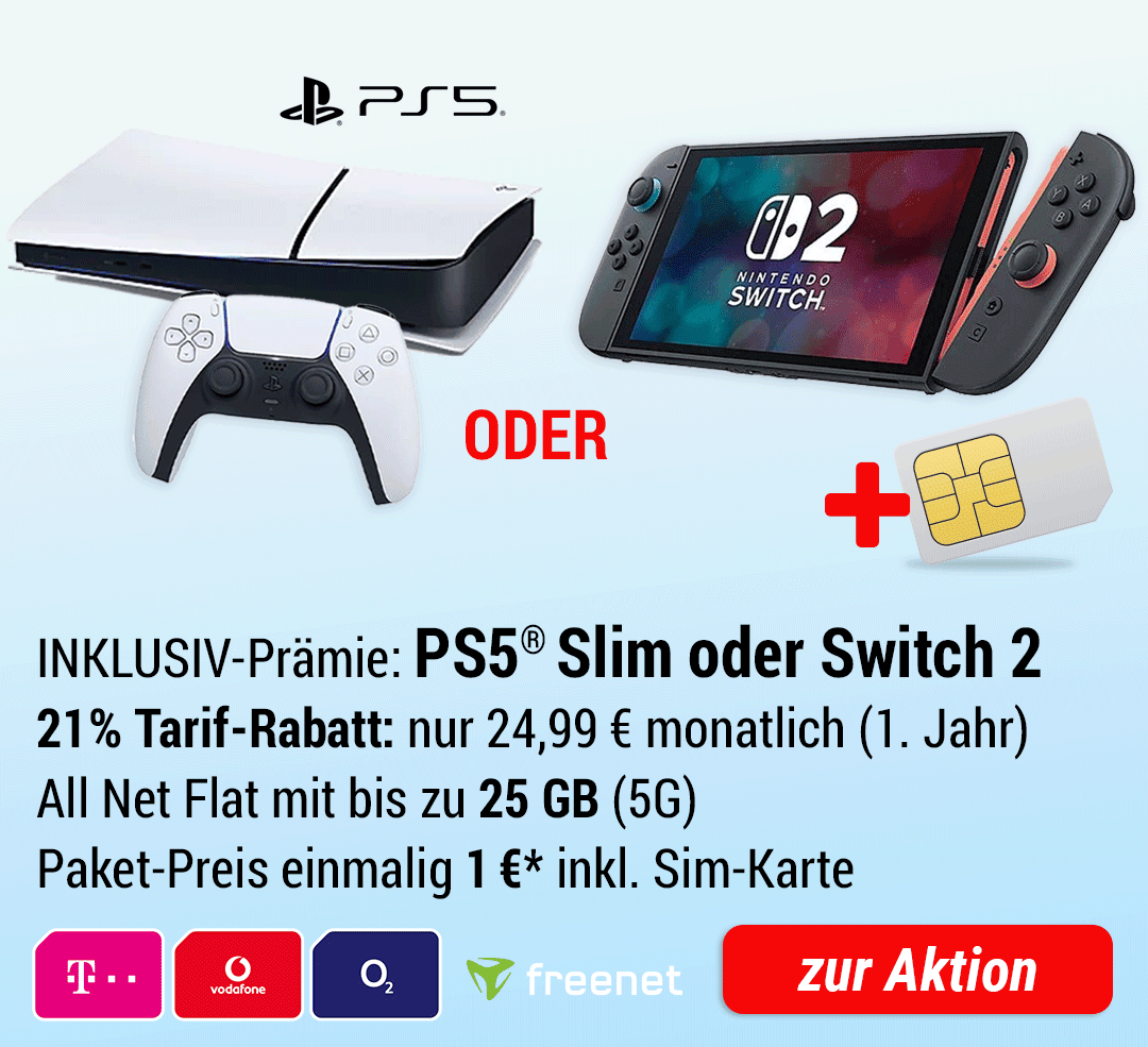 Sony PlayStation®5 Slim oder Nintendo Switch 2 INKLUSIVE + ALL NET FLAT