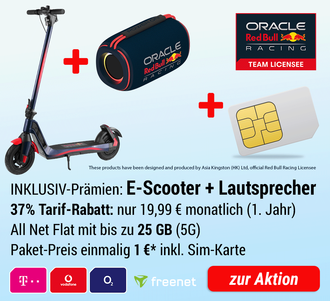 ORACLE Red Bull E-Scooter + INKLUSIVE ORACLE Red Bull Lautsprecherbox + SIM Only mit bis zu 25 GB 5G