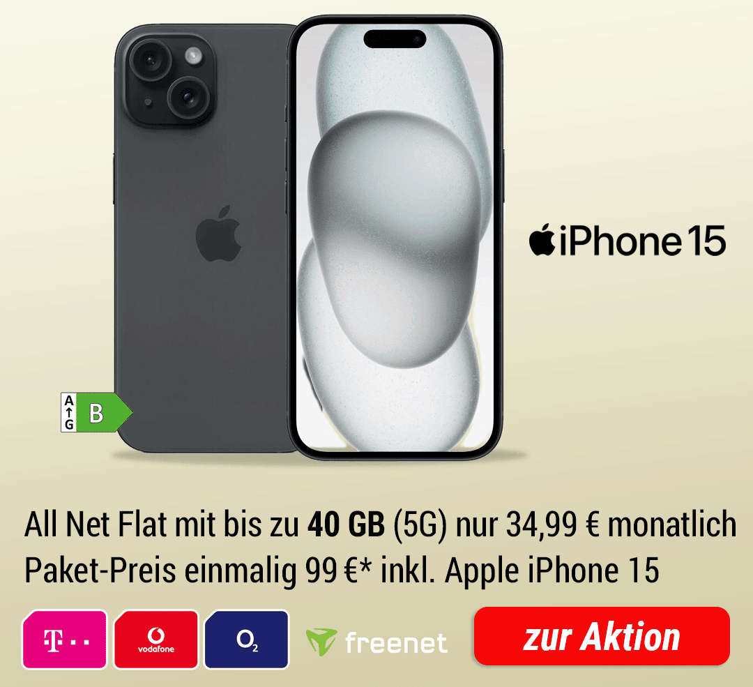 Apple iPhone 15 mit bis zu 40 GB 5G