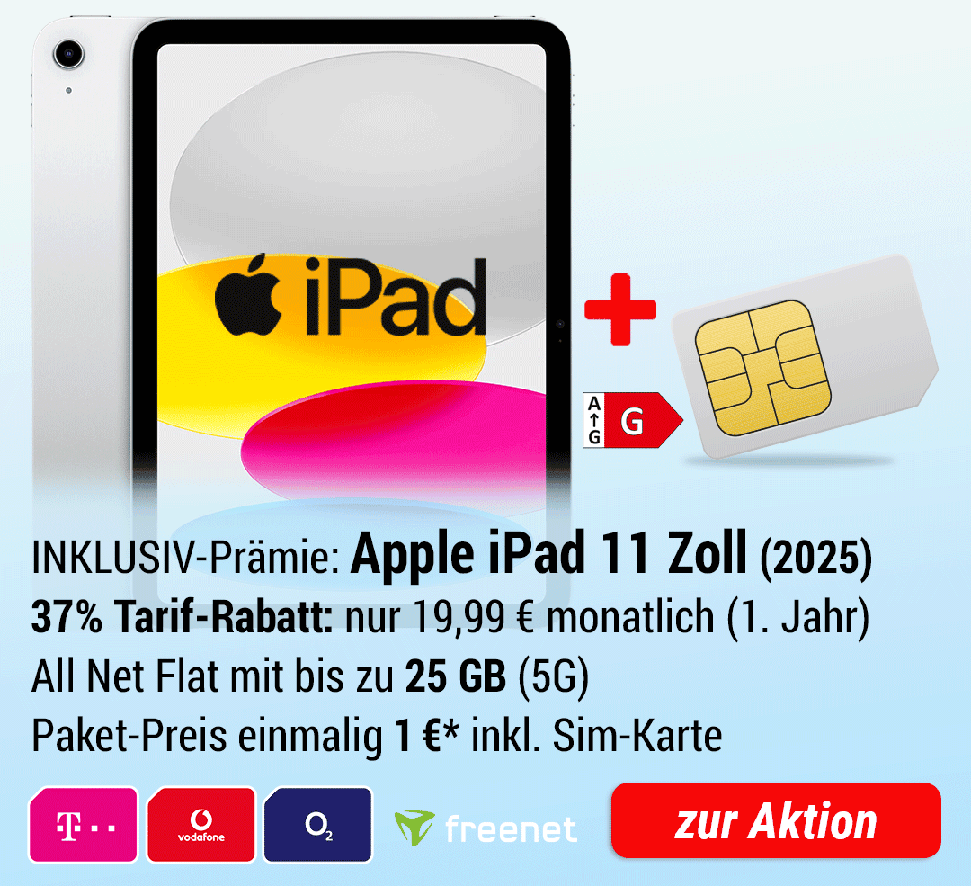 Apple iPad + SIM Only mit bis zu 25 GB 5G
