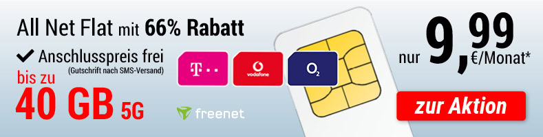 All Net Flat für 9,99 €/Monat mit bis zu 40 GB 5G