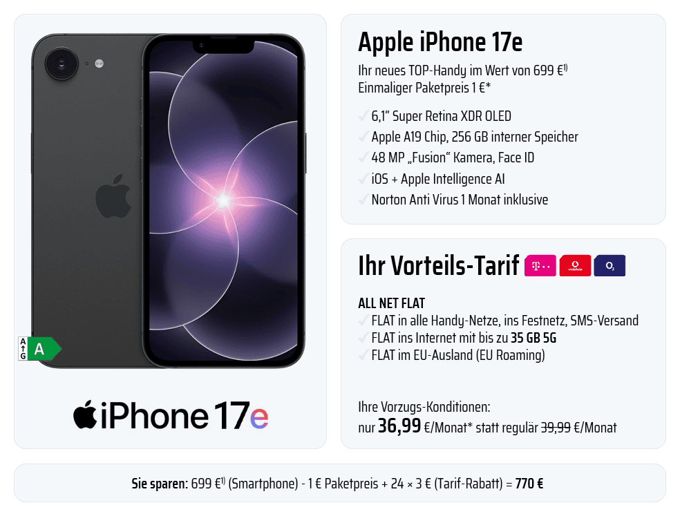 Apple iPhone 17e mit bis zu 35 GB 5G