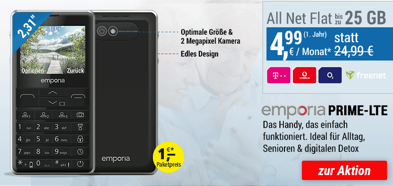 emporia PRIME-LTE + ALL NET FLAT für 4,99 €/Monat im ersten Jahr