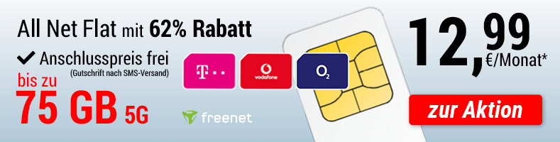 All Net Flat für 12,99 €/Monat mit bis zu 75 GB 5G