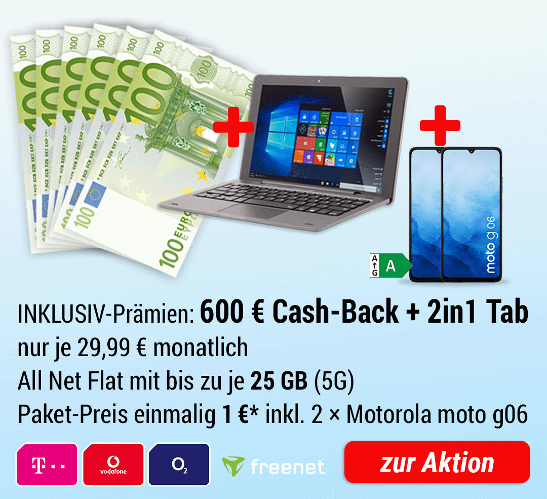 600 € bar + 2in1 Notebook INKLUSIVE + 2 × Motorola moto g06