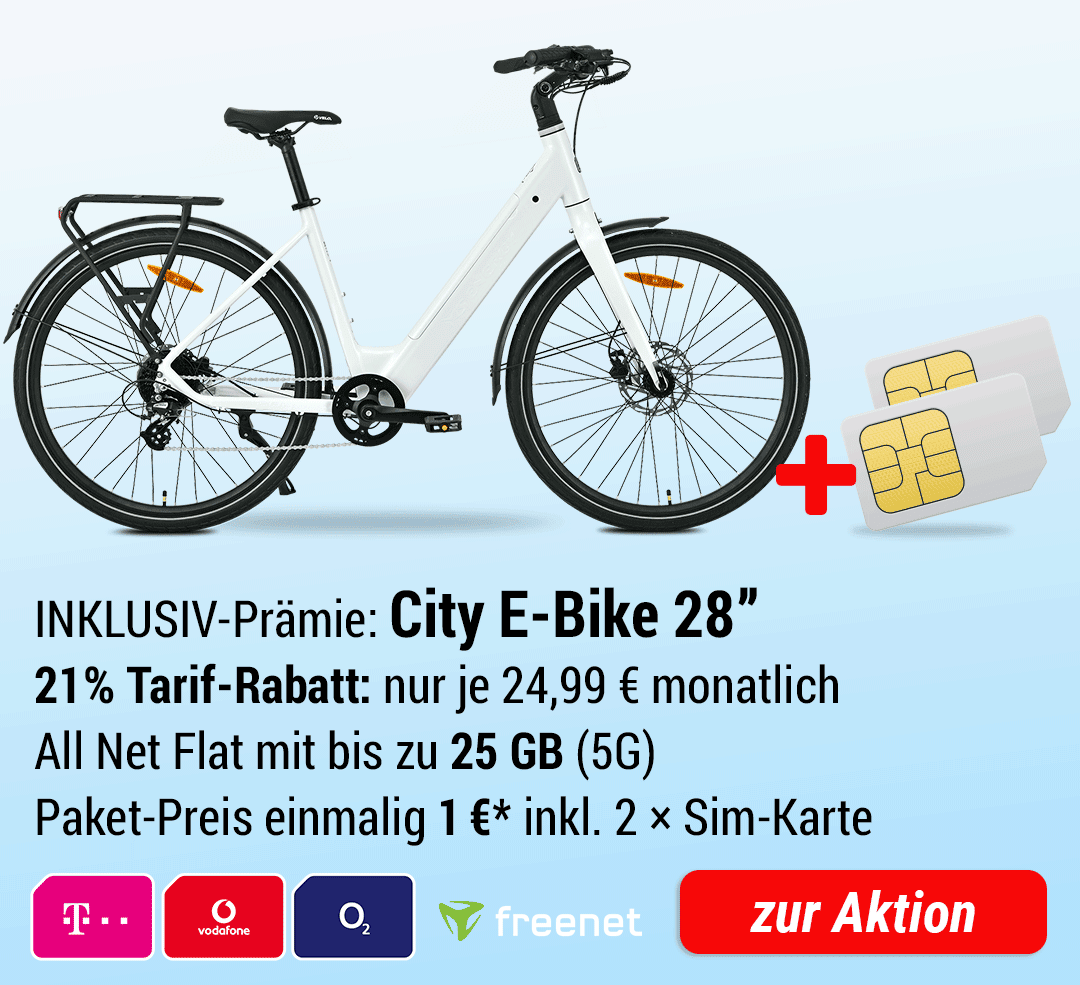 28 Zoll City E-Bike INKLUSIVE + 2ｘALL NET FLAT