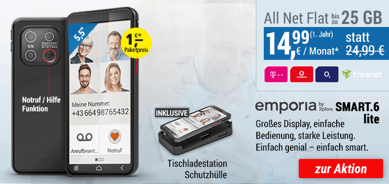 emporia SMART.6 lite + ALL NET FLAT für 14,99 €/Monat im ersten Jahr