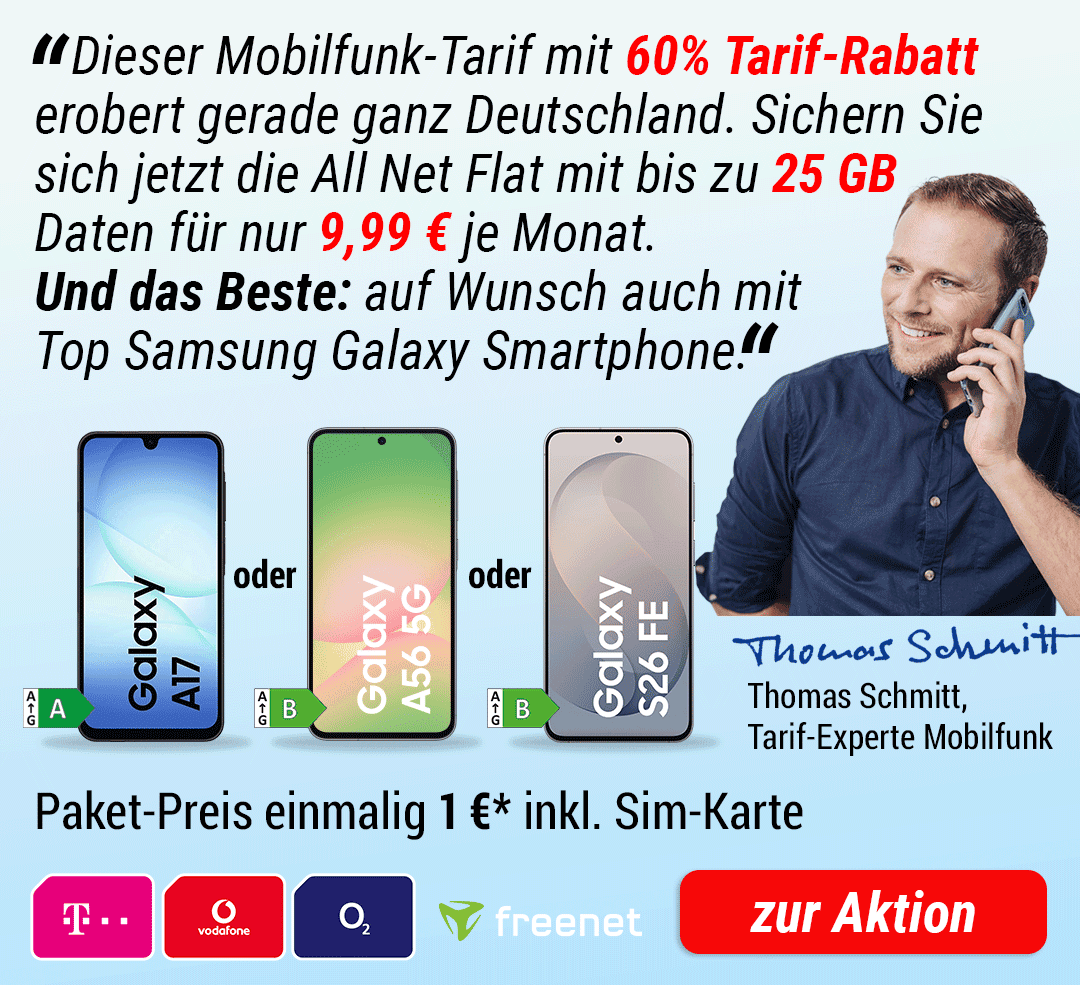 Auf Wunsch dazu: Samsung Galaxy S26FE oder A56 oder A17